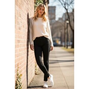 Loft Curvy Skinny Pants Womens 8 Black High Rise Stretch Cotton Blend Trousers